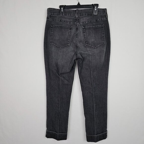 NYDJ Straight Leg Jeans Cuffed Pants BLACK Denim size 6 Mid Rise Preppy Classic - Picture 6 of 7